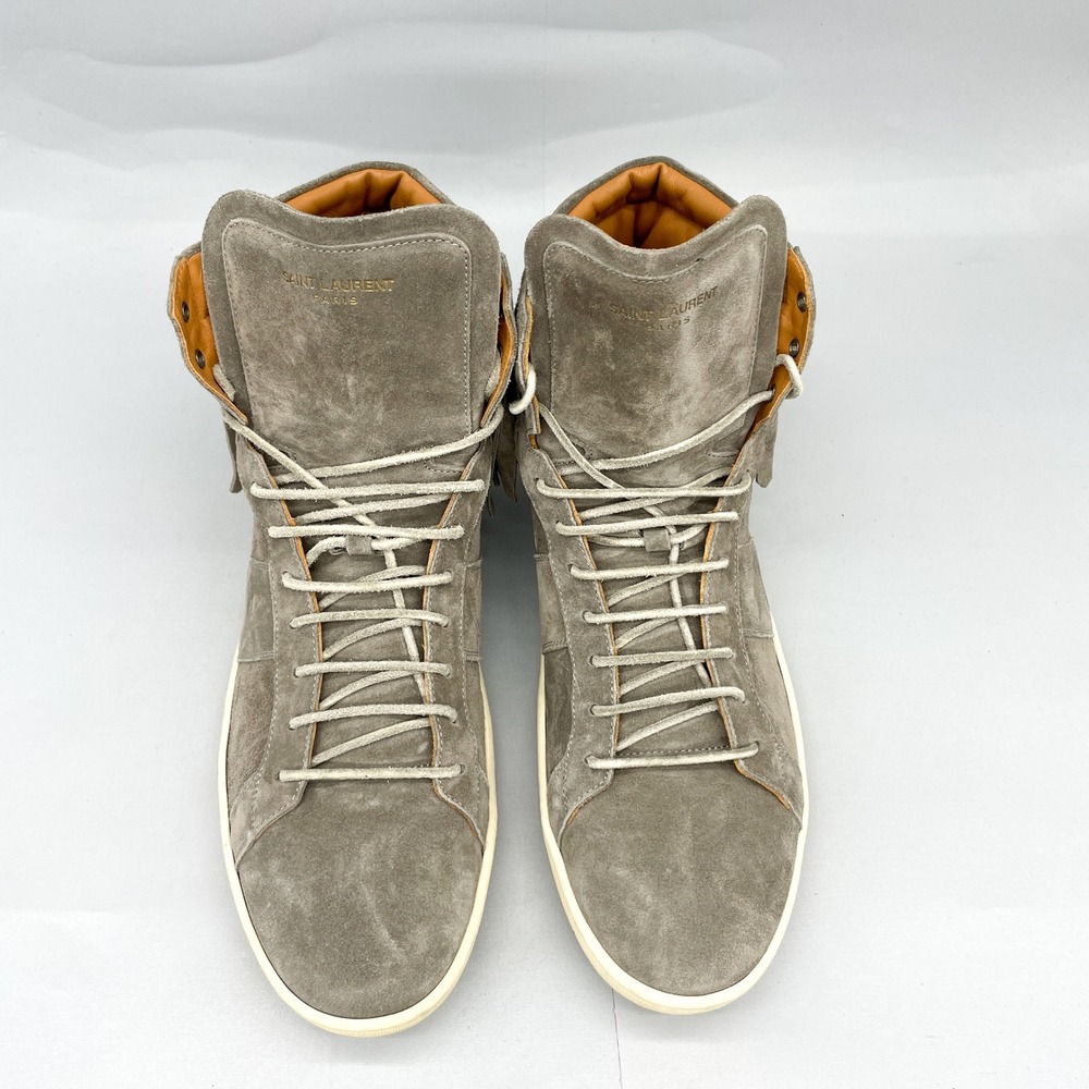 Saint Laurent Mens 45 12 YSL SL 18H Fringe High Top Court Sneakers Suede Grey - Picture 3 of 11